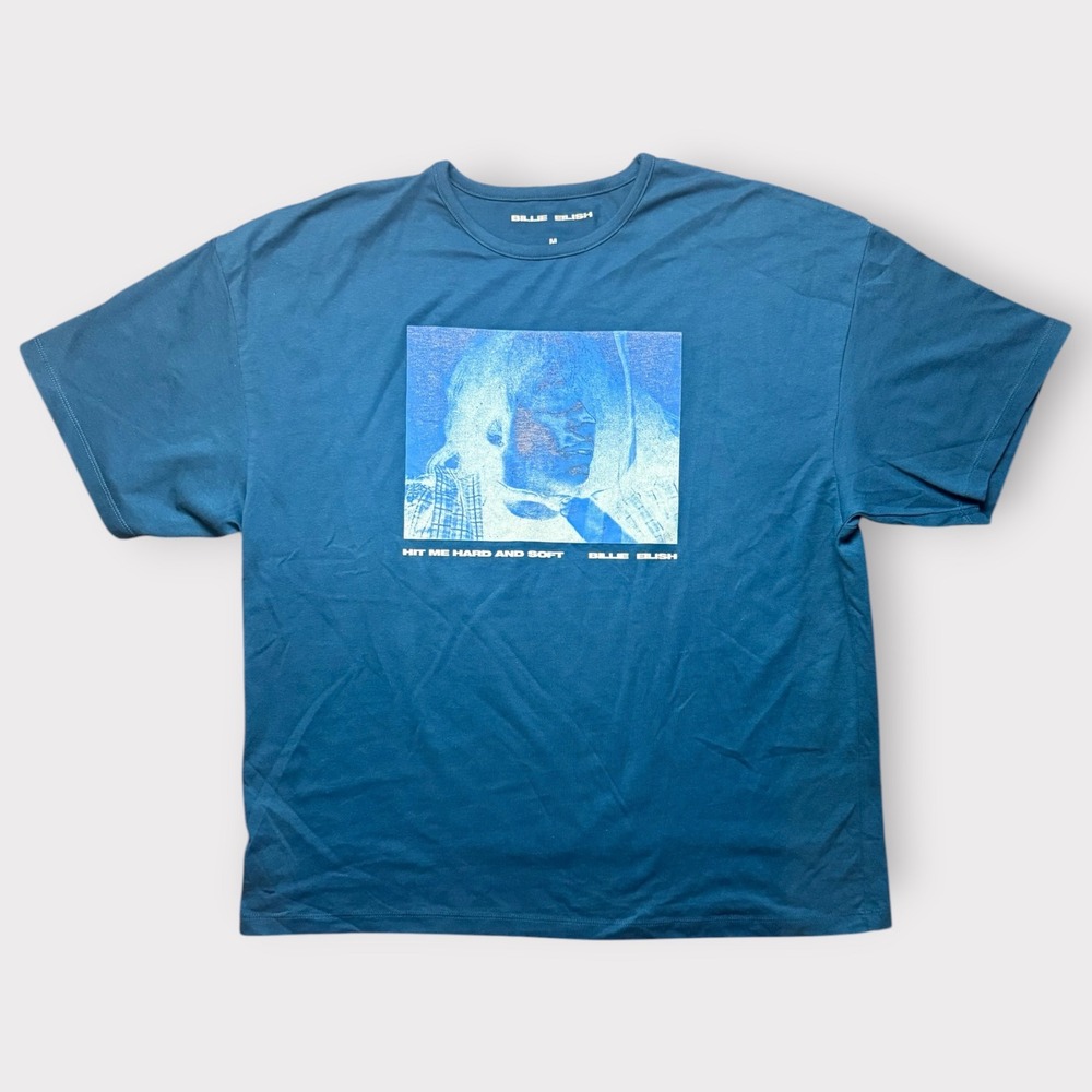 Billie Eilish Hit Me Hard and Soft Graphic T-Shirt Teal Blue Mens Size M